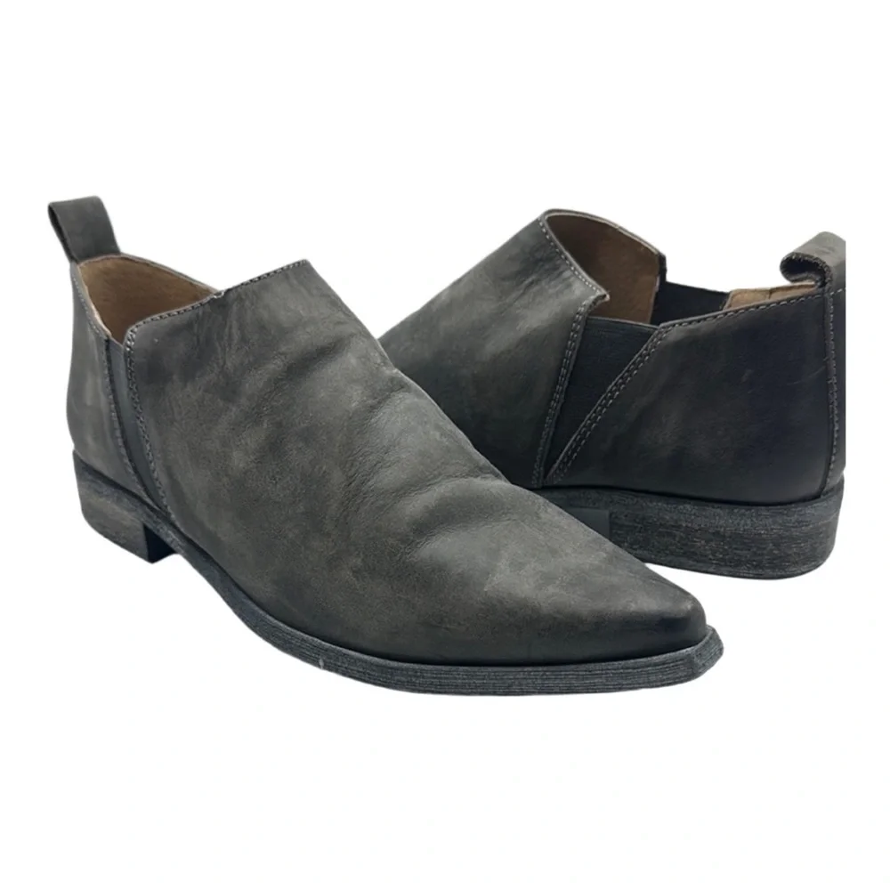 Free‎ People Sz 38 /US 7 1/2 Brixton Gray Leather Slip-On Shoes NEW
